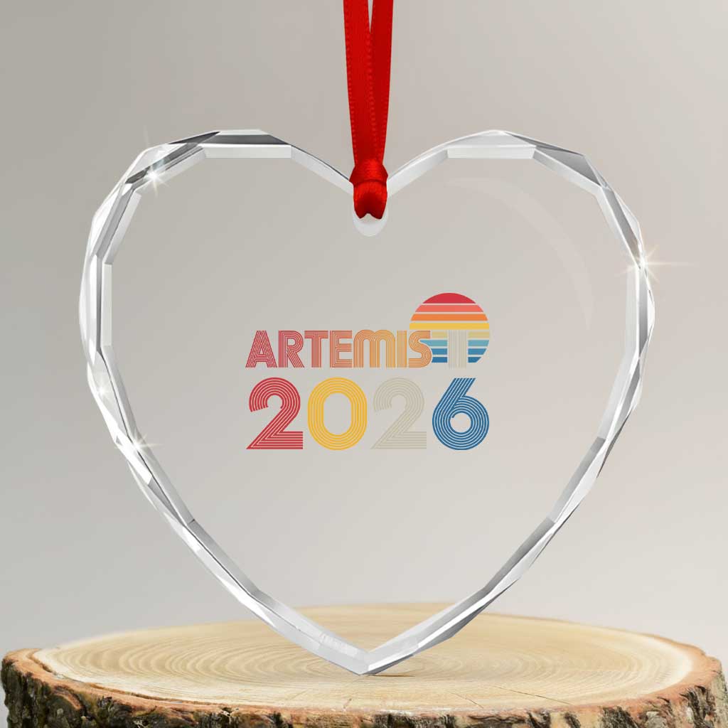 2026 Lunar Mission Retro Sunset Heart Crystal Glass Ornament Vintage Space Exploration Astronomy Enthusiasts Sci-Fi Lovers
