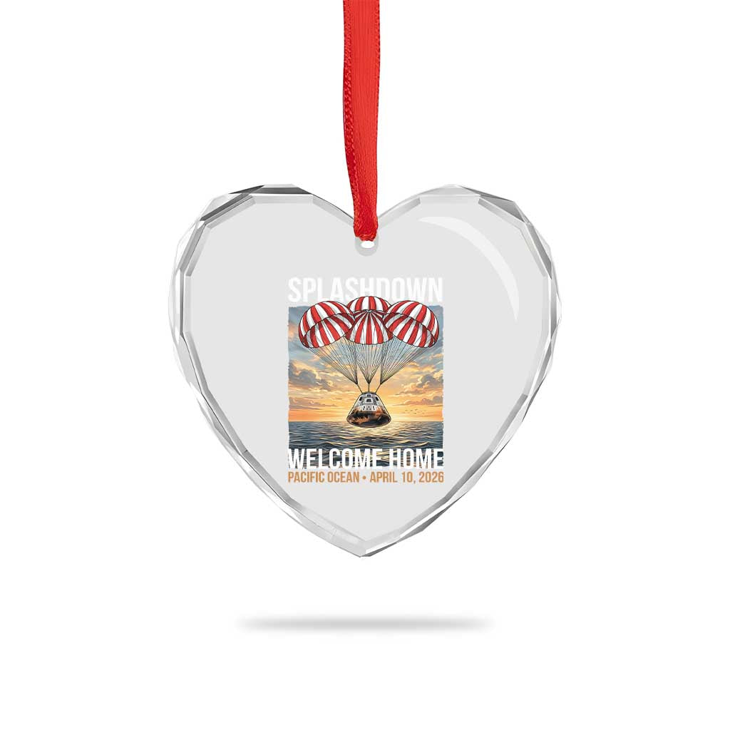 2026 Lunar Mission Splashdown Welcome Home Heart Crystal Glass Ornament Pacific Ocean April 10 Vintage Capsule Recovery Graphic