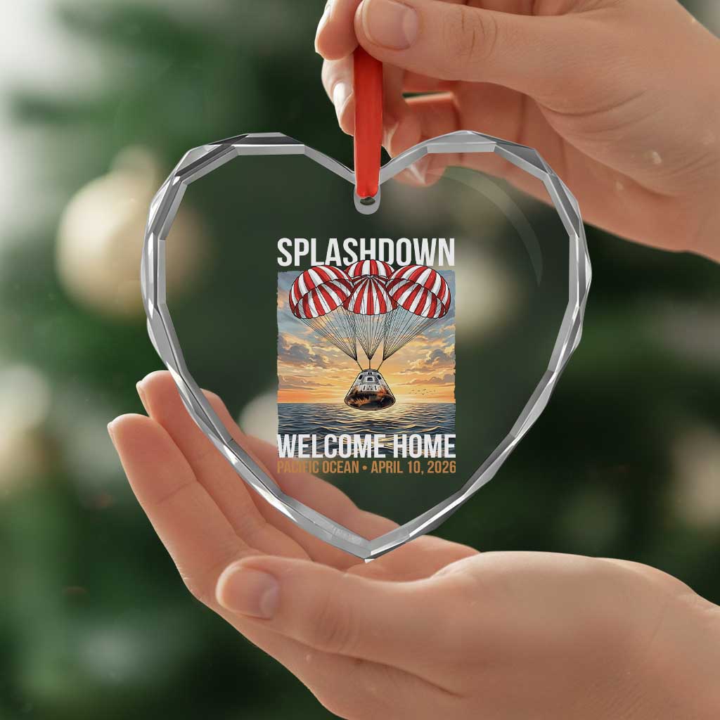 2026 Lunar Mission Splashdown Welcome Home Heart Crystal Glass Ornament Pacific Ocean April 10 Vintage Capsule Recovery Graphic