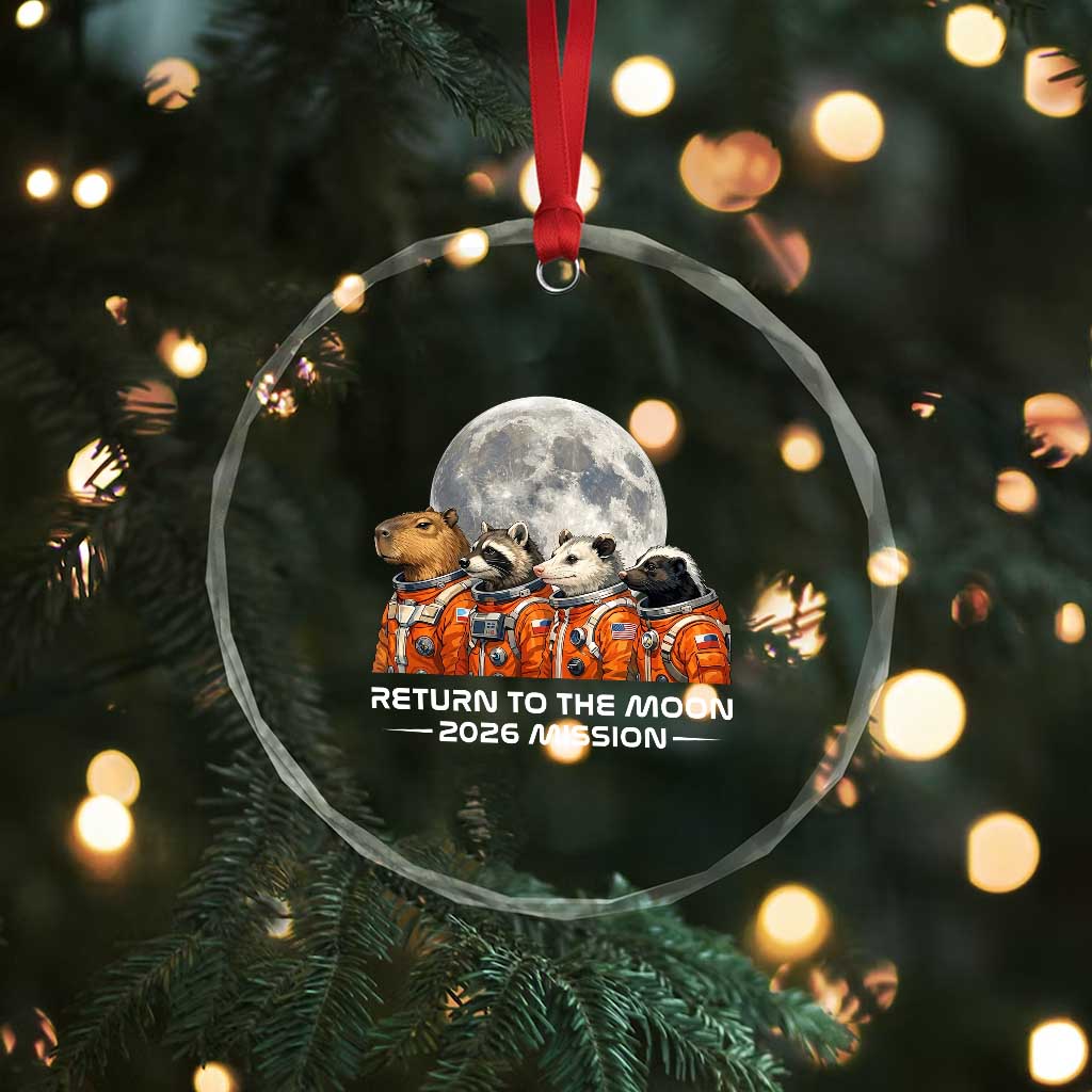 2026 Mission Lunar Orbit Animal Crew Crystal Glass Ornament Funny Capybara Raccoon Opossum Skunk Astronauts