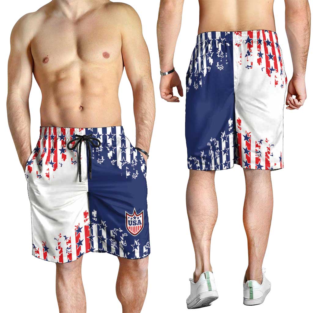 2026 Rugby Nations Series United States Shorts for Men Red Star And Stripes Pattern