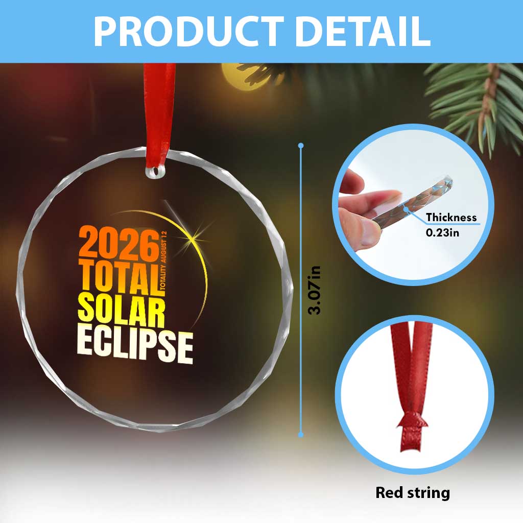 2026 Total Solar Eclipse August 12 Crystal Glass Ornament Totality Modern Space Graphic