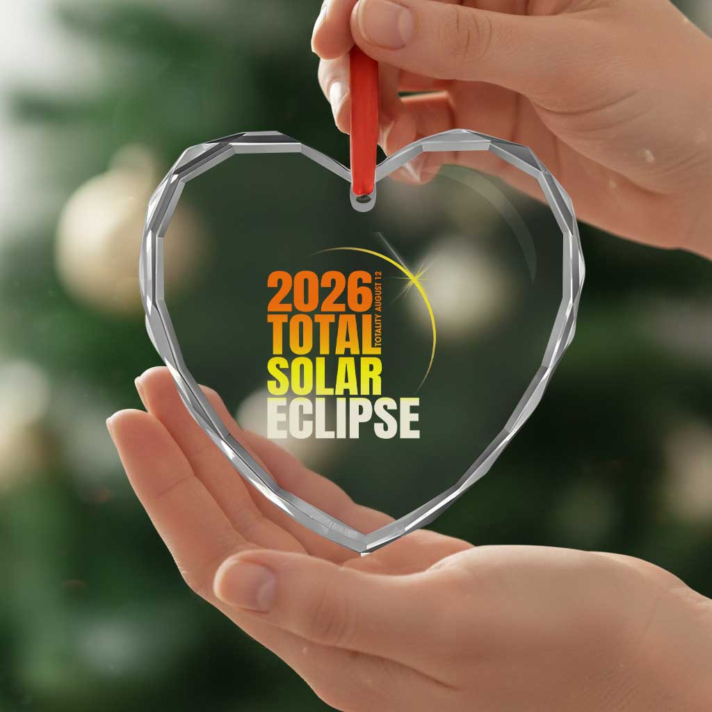 2026 Total Solar Eclipse August 12 Heart Crystal Glass Ornament Totality Modern Space Graphic