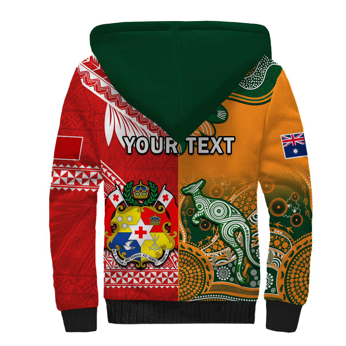 (Custom Personalised) Mate Maa Tonga And Wallabies Rugby Sherpa Hoodie Polynesian Mix Aboriginal - Wonder Print Shop