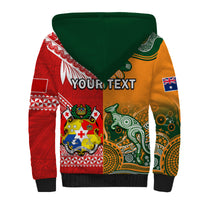 (Custom Personalised) Mate Maa Tonga And Wallabies Rugby Sherpa Hoodie Polynesian Mix Aboriginal - Wonder Print Shop