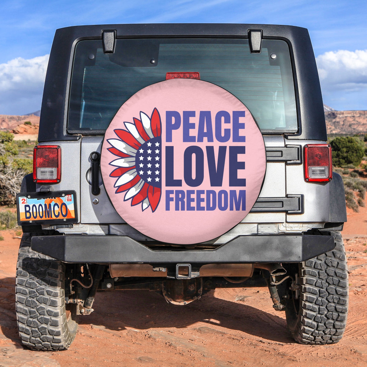 4th Of July Tire Covers - US Independence Day Peace Love Freedom Sunflower Spare Tire Cover NO.22 LT8 - Wonder Print Shop