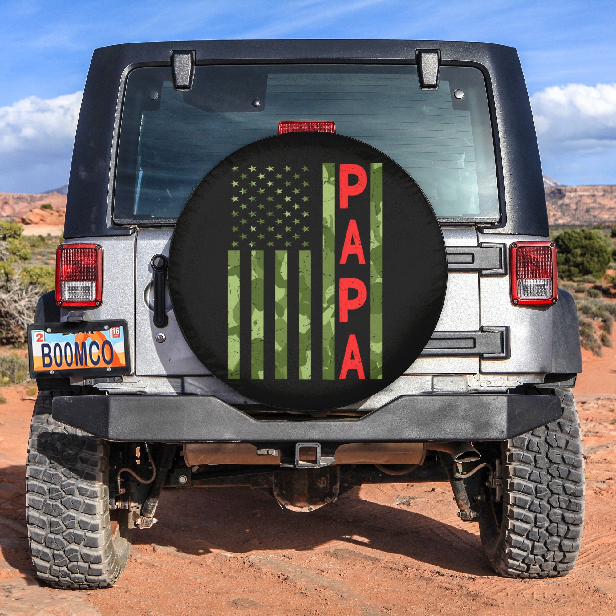 Father's Day Tire Covers - Papa Camouflage American Flag Spare Tire Cover NO.211 LT8 - Wonder Print Shop