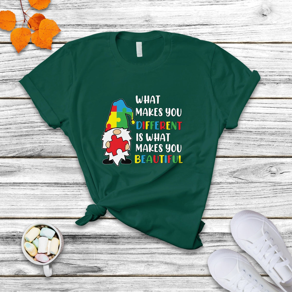 What Makes You Different Is Beautiful Gnome Autism Support T Shirt - Wonder Print Shop