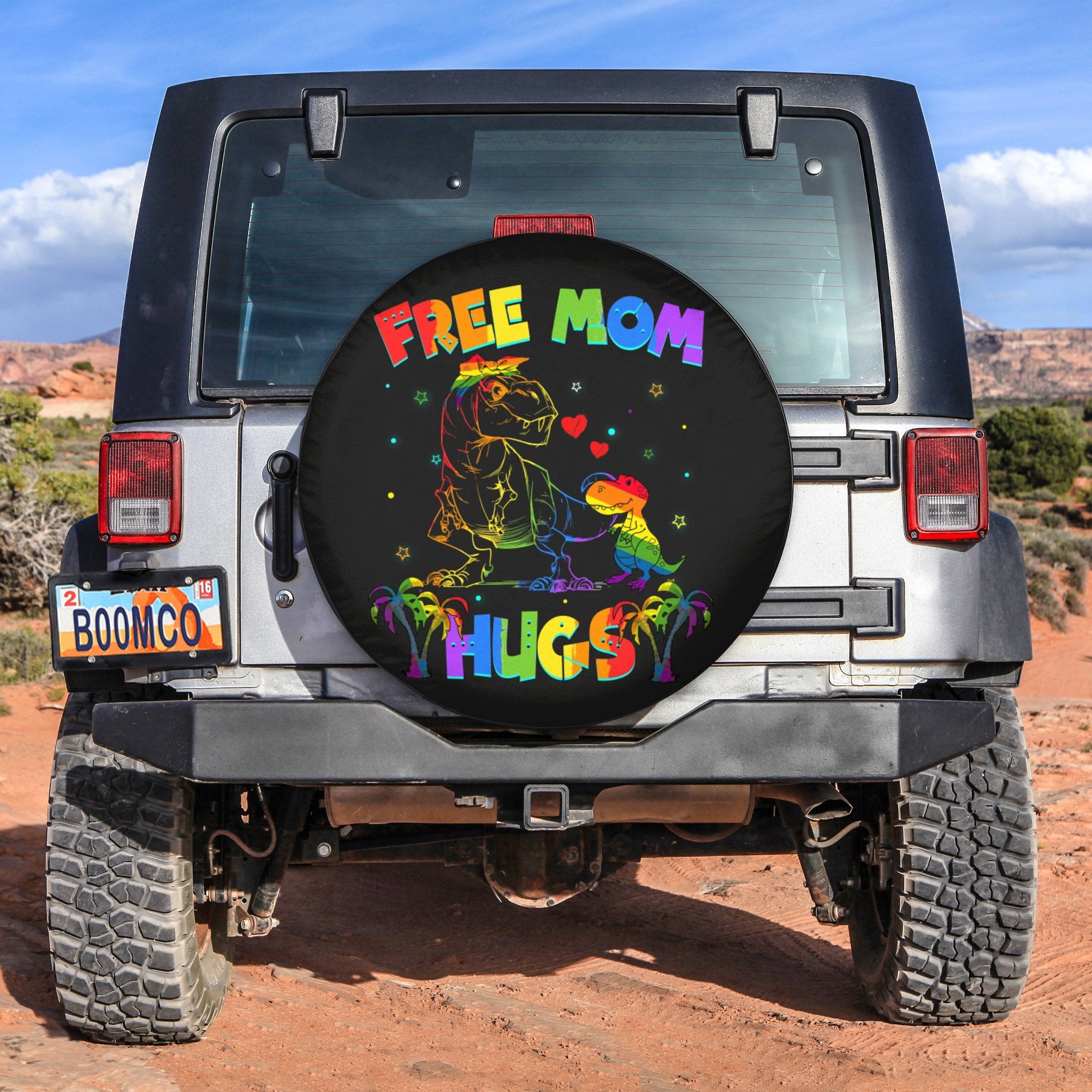 LGBT Tire Covers - Free Dinosaur Mom Hugs Pride Spare Tire Cover NO.174 LT8 - Wonder Print Shop