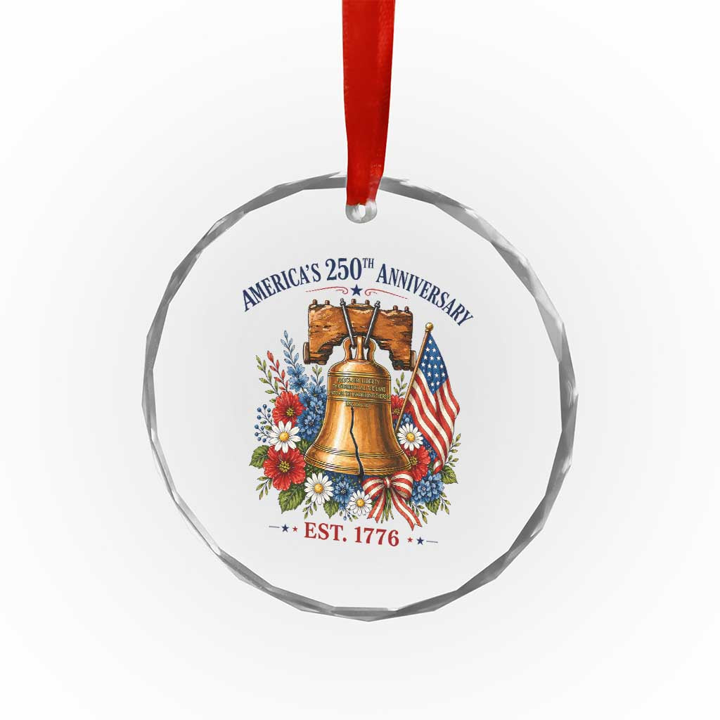 250 Anniversary Crystal Glass Ornament Floral Liberty Bell USA 250th American 4th July 2026