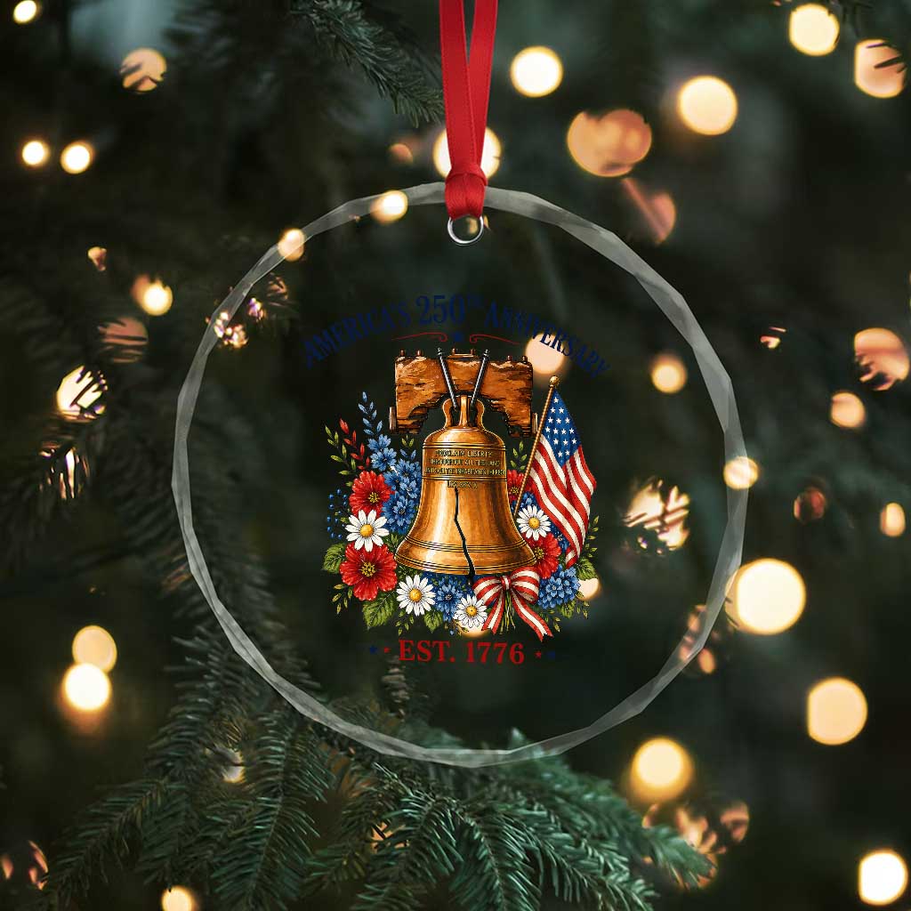 250 Anniversary Crystal Glass Ornament Floral Liberty Bell USA 250th American 4th July 2026