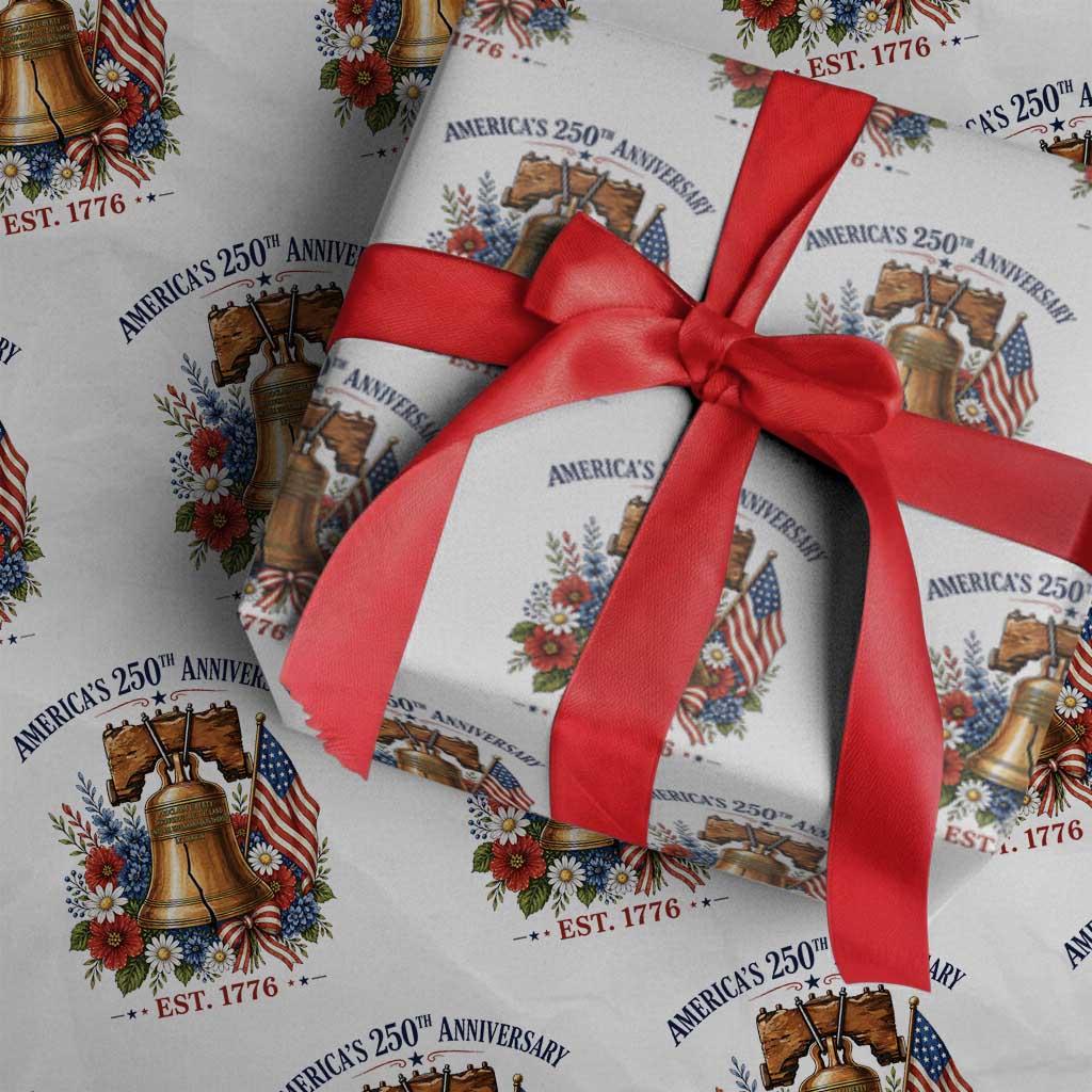 250 Anniversary Wrapping Paper Roll Floral Liberty Bell USA 250th American 4th July 2026