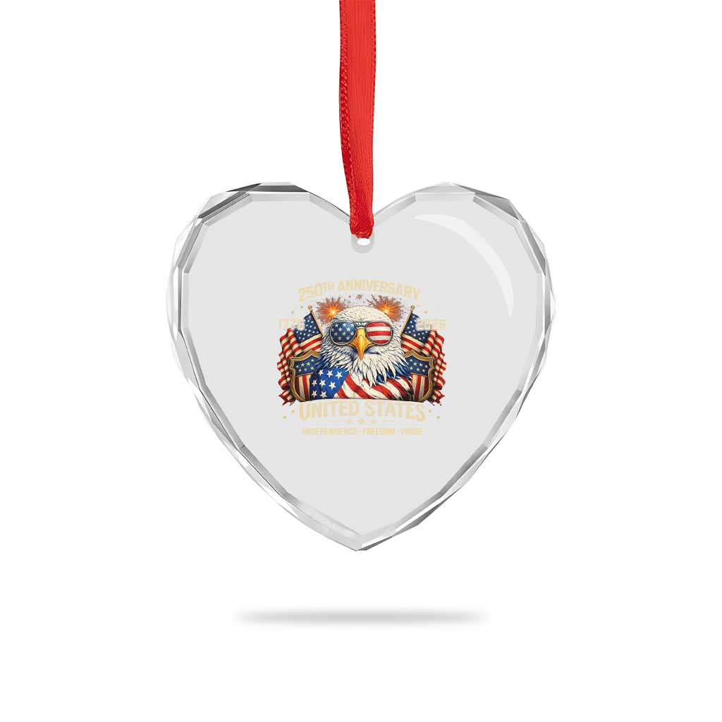 250 Anniversary USA 250th American 250 Years 4th July 2026 Heart Crystal Glass Ornament