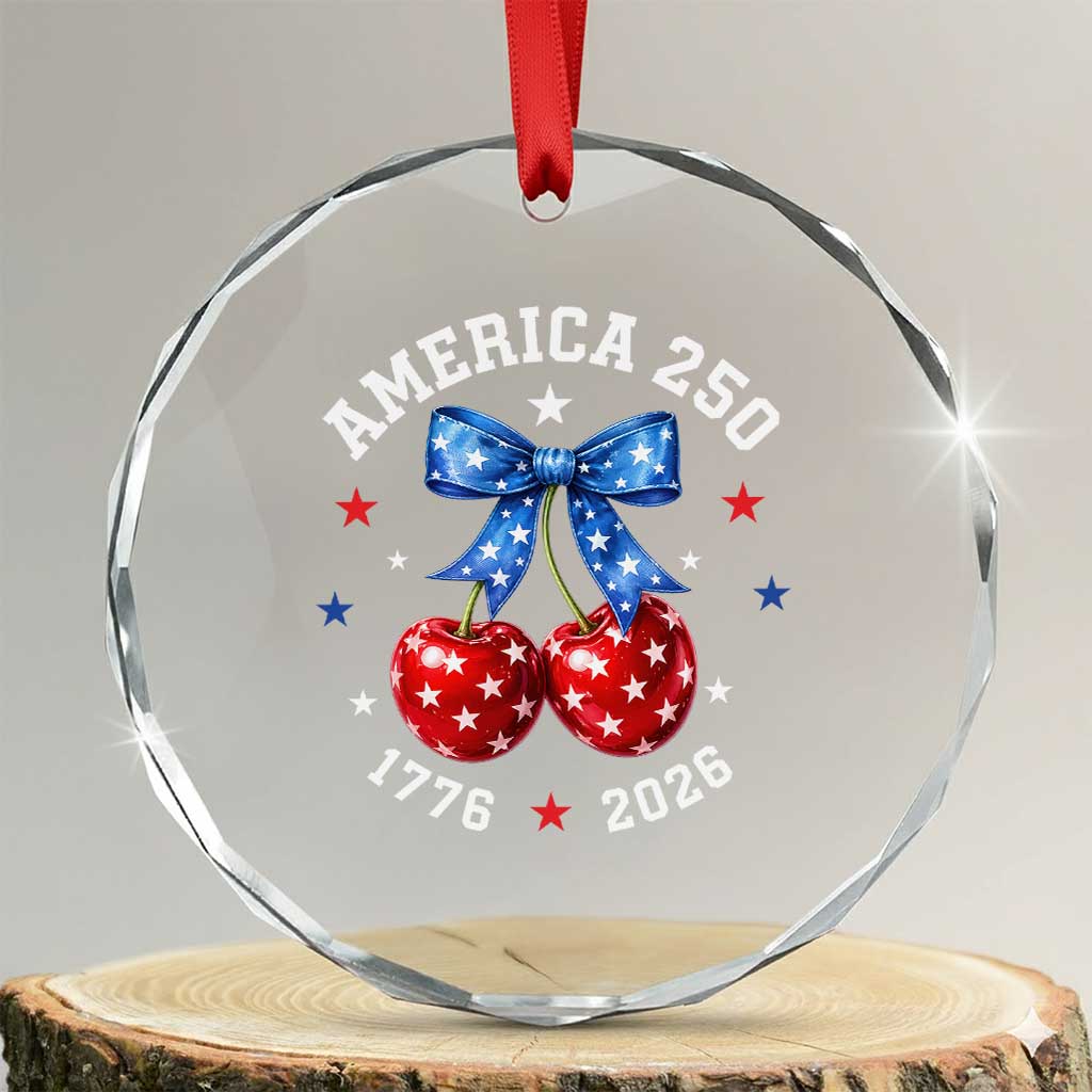 250 Anniversary USA Crystal Glass Ornament Cherry Coquette Bow 4th Of July 1776 2026 250th Birthday