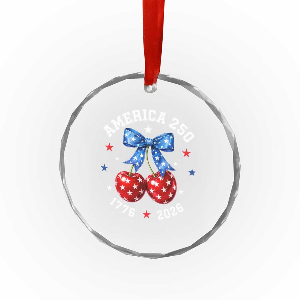 250 Anniversary USA Crystal Glass Ornament Cherry Coquette Bow 4th Of July 1776 2026 250th Birthday
