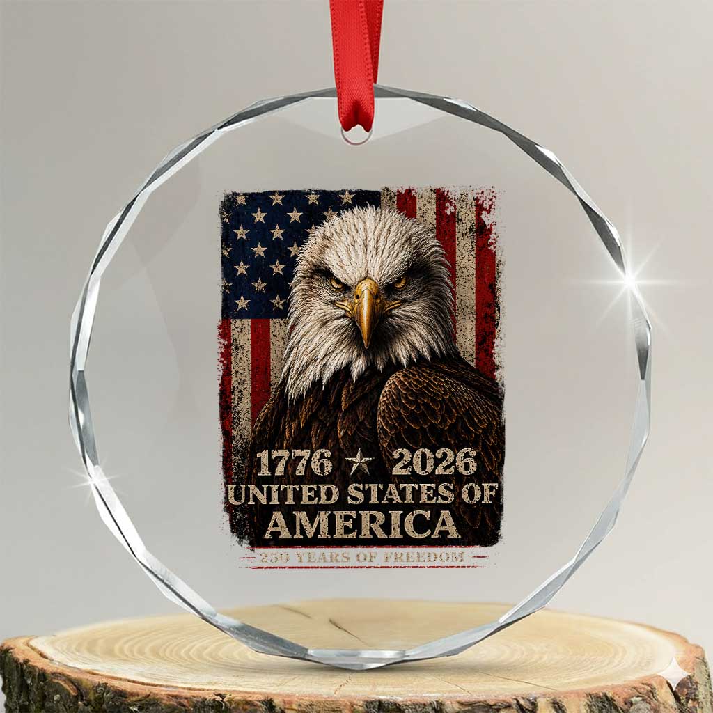 250 Anniversary USA Flag Crystal Glass Ornament Vintage Bald Eagle Patriotic 1776 2026 250 Years Birthday