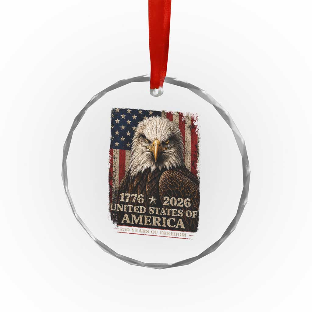 250 Anniversary USA Flag Crystal Glass Ornament Vintage Bald Eagle Patriotic 1776 2026 250 Years Birthday