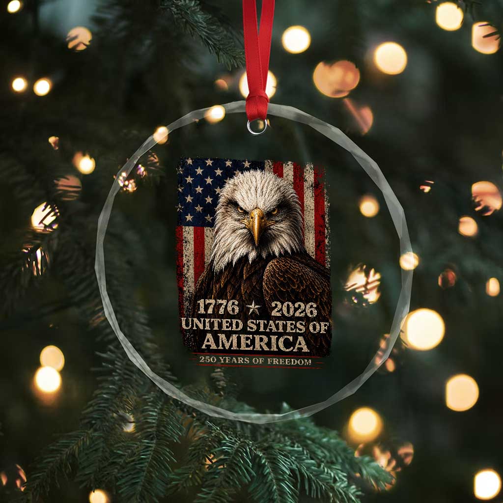 250 Anniversary USA Flag Crystal Glass Ornament Vintage Bald Eagle Patriotic 1776 2026 250 Years Birthday