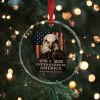 250 Anniversary USA Flag Crystal Glass Ornament Vintage Bald Eagle Patriotic 1776 2026 250 Years Birthday