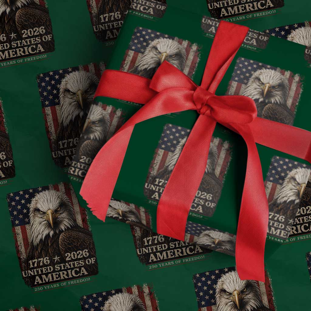 250 Anniversary USA Flag Wrapping Paper Roll Vintage Bald Eagle Patriotic 1776 2026 250 Years Birthday