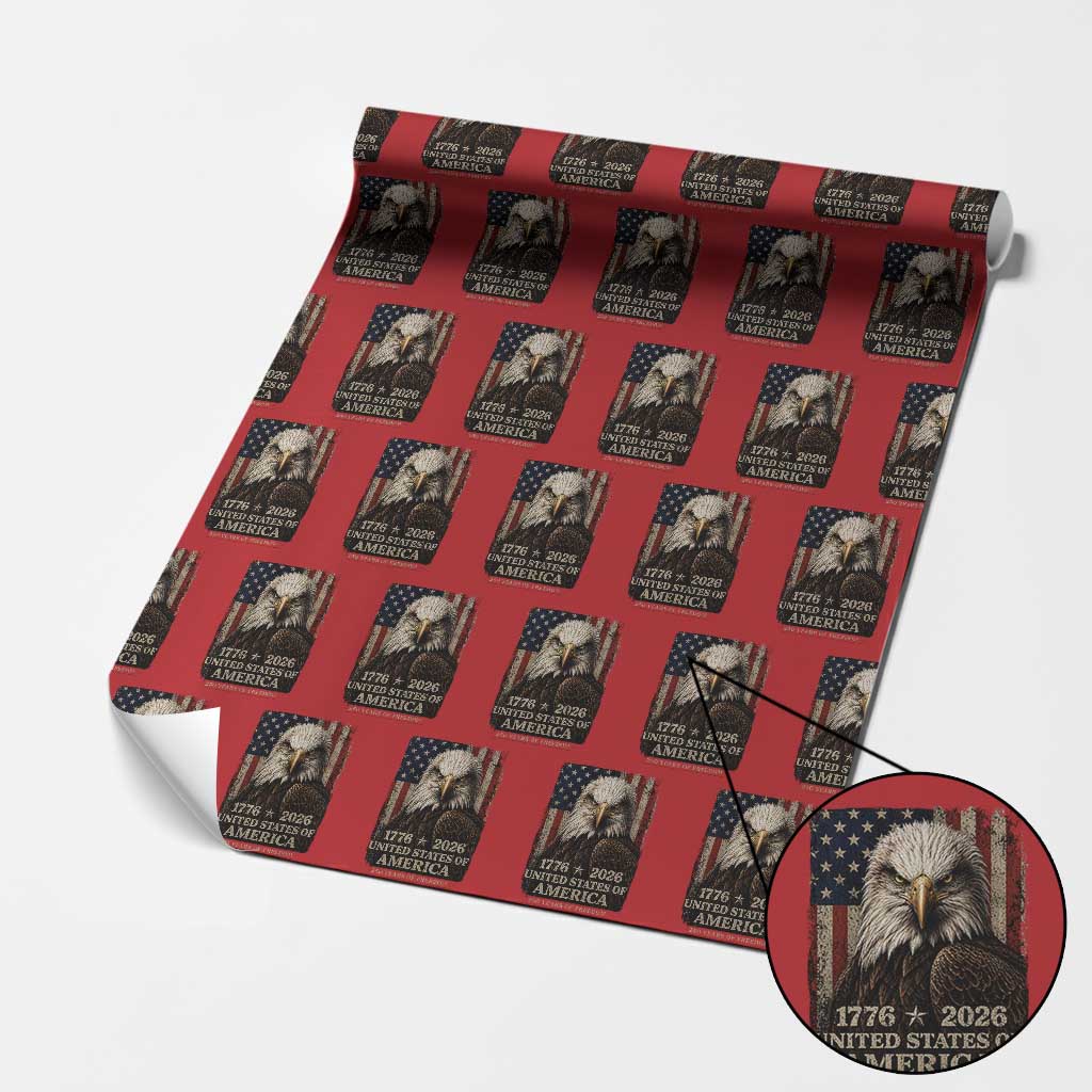 250 Anniversary USA Flag Wrapping Paper Roll Vintage Bald Eagle Patriotic 1776 2026 250 Years Birthday