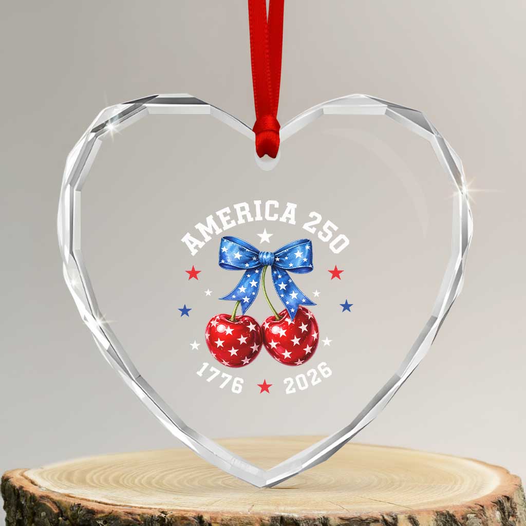 250 Anniversary USA Heart Crystal Glass Ornament Cherry Coquette Bow 4th Of July 1776 2026 250th Birthday