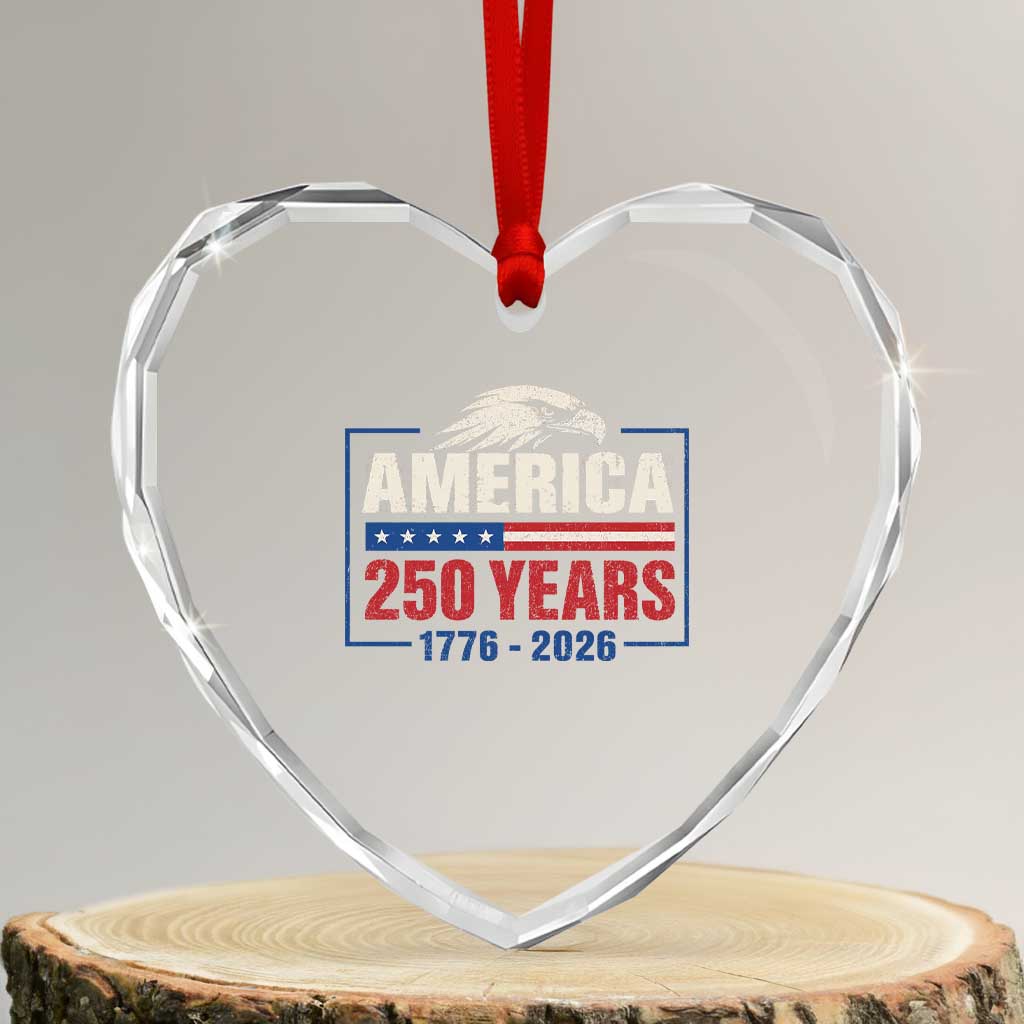 250 Anniversary USA Heart Crystal Glass Ornament Retro Eagle 250 Years Of Freedom 1776 2026