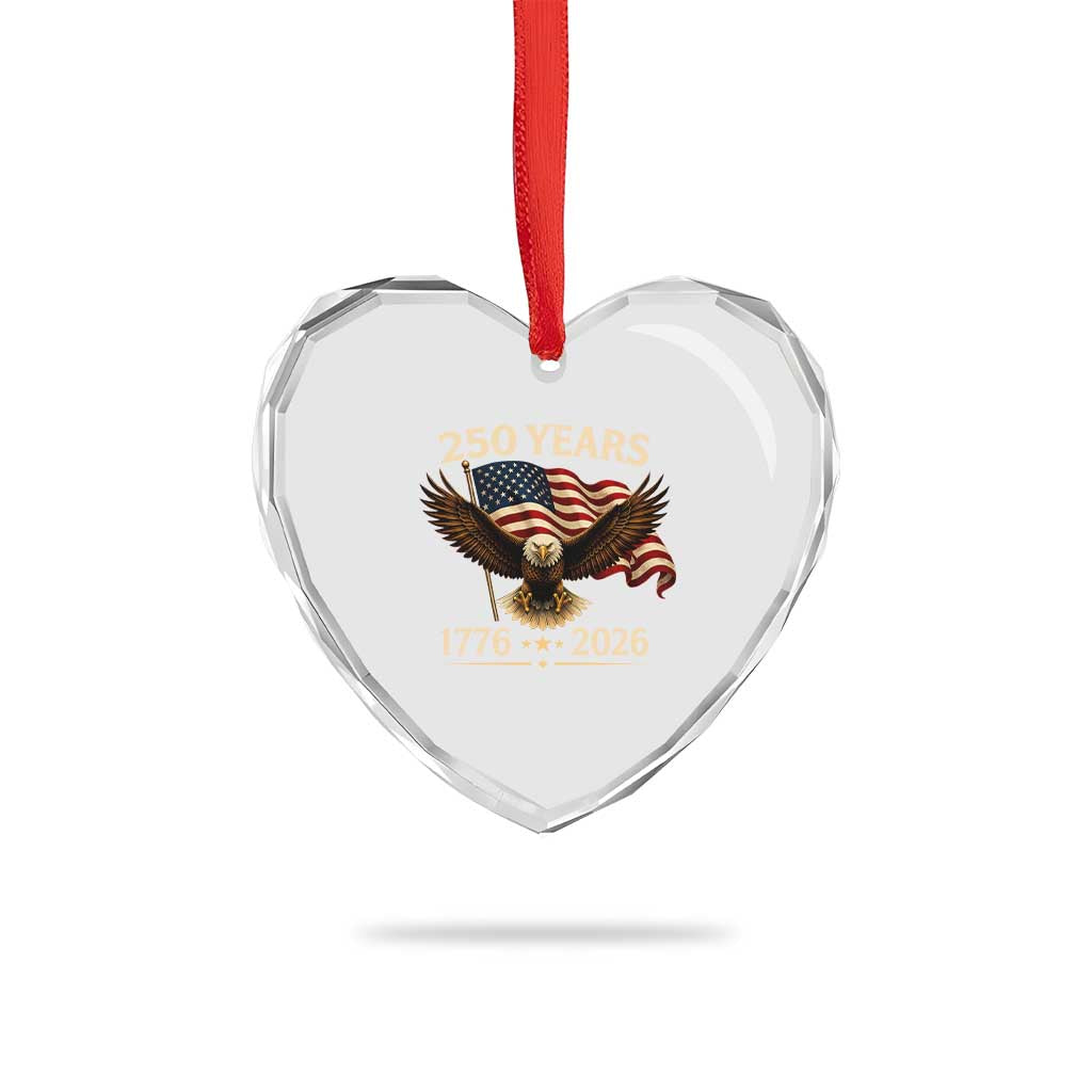 250 Anniversary USA Patriotic Eagle Heart Crystal Glass Ornament 250th 4th Of July 1776 2026 Flag