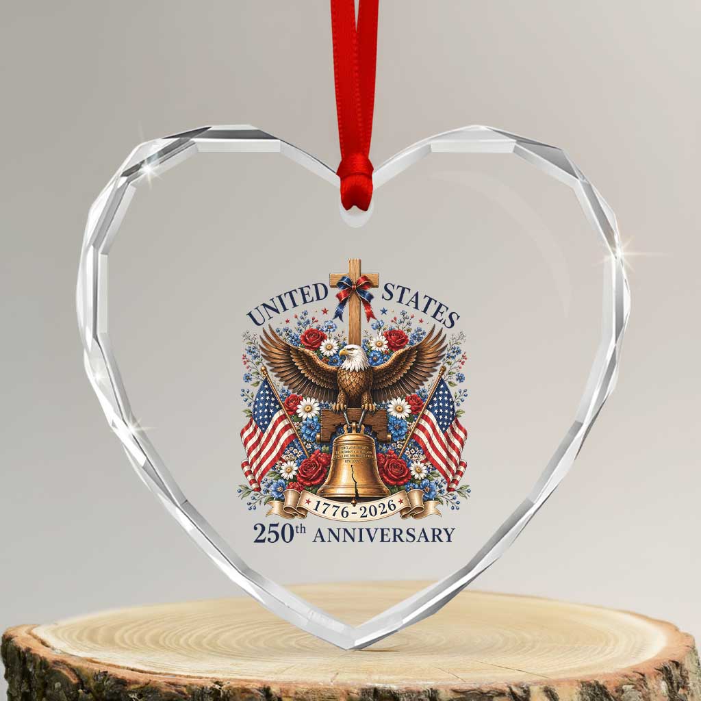 250 Anniversary USA Patriotic Eagle Heart Crystal Glass Ornament Flower 250th Birthday 4th Of July 2026