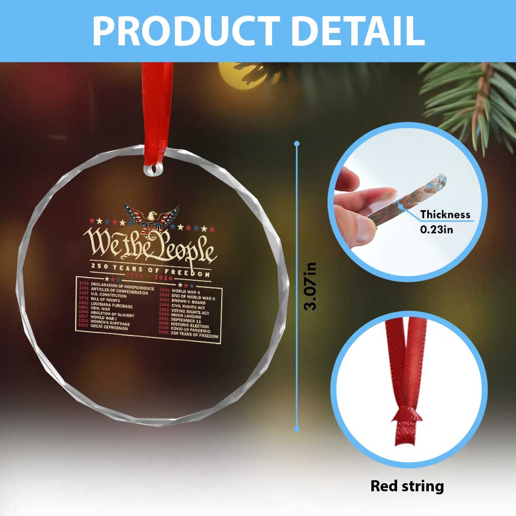 250 Year Timeline 1776 2026 Patriotic Historical Anniversary Crystal Glass Ornament