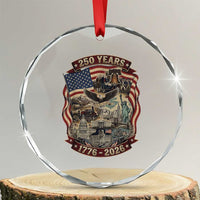 250 Years 1776 to 2026 Ultimate American Landmark Collage Crystal Glass Ornament Liberty Bell Eagle and US Flag Semiquincentennial Patriotic