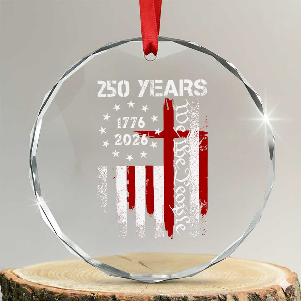 250 Years America Anniversary Christian USA Flag Crystal Glass Ornament