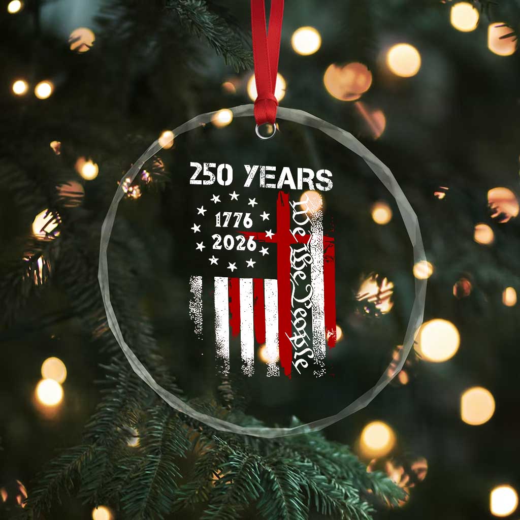250 Years America Anniversary Christian USA Flag Crystal Glass Ornament