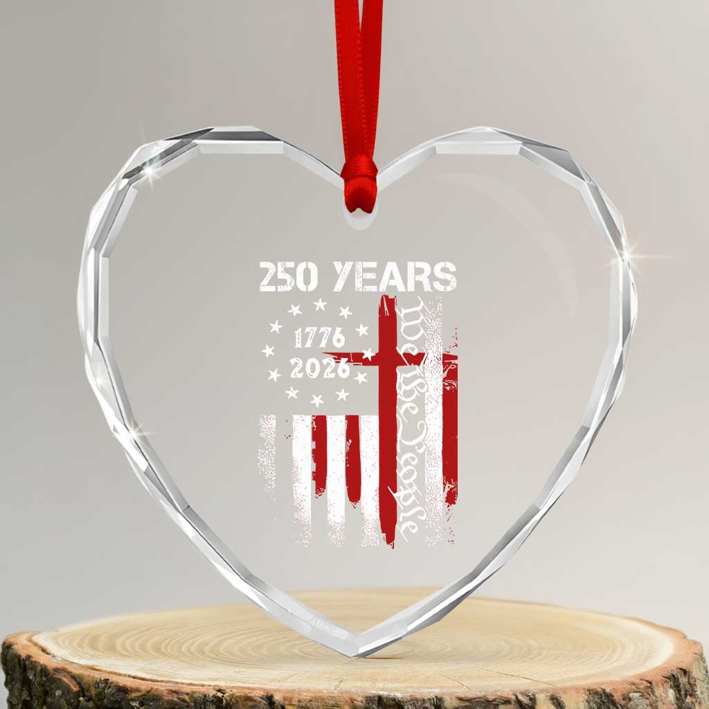 250 Years America Anniversary Christian USA Flag Heart Crystal Glass Ornament