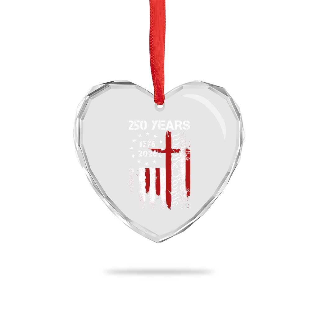 250 Years America Anniversary Christian USA Flag Heart Crystal Glass Ornament
