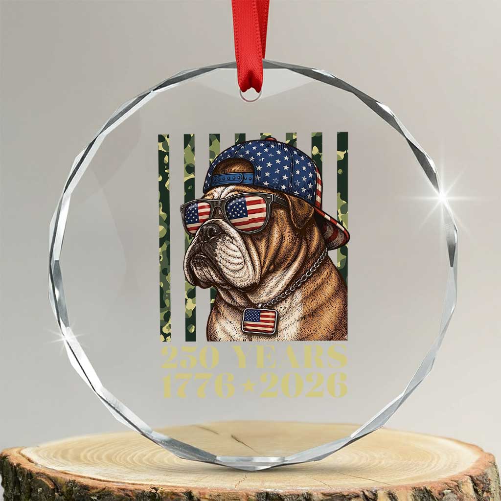250 Years America Anniversary Crystal Glass Ornament Military Bulldog American Flag Camo