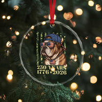 250 Years America Anniversary Crystal Glass Ornament Military Bulldog American Flag Camo