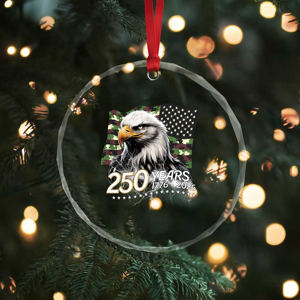 250 Years America Anniversary Crystal Glass Ornament Patriotic Bald Eagle Military Tactical American Flag Camo