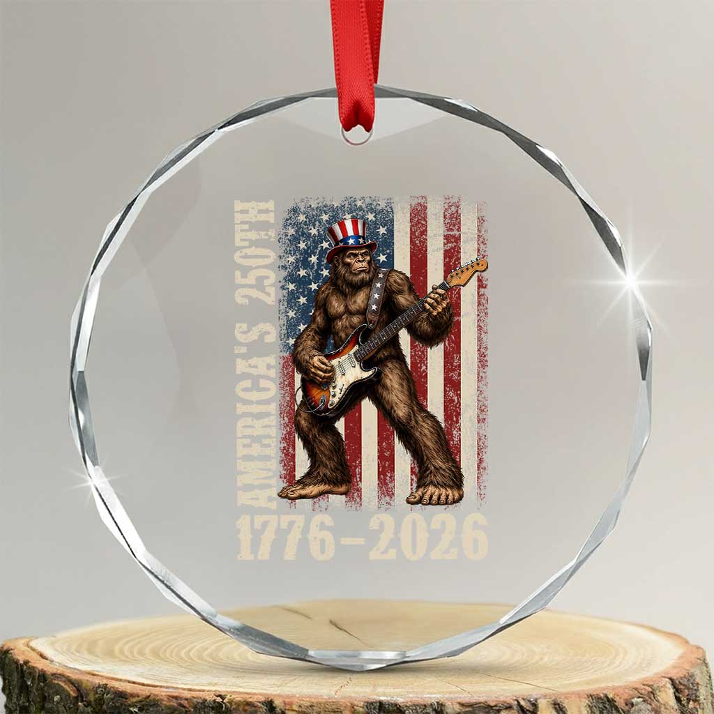 250 Years America Anniversary Crystal Glass Ornament Patriotic Bigfoot Playing Guitar 4th Of July