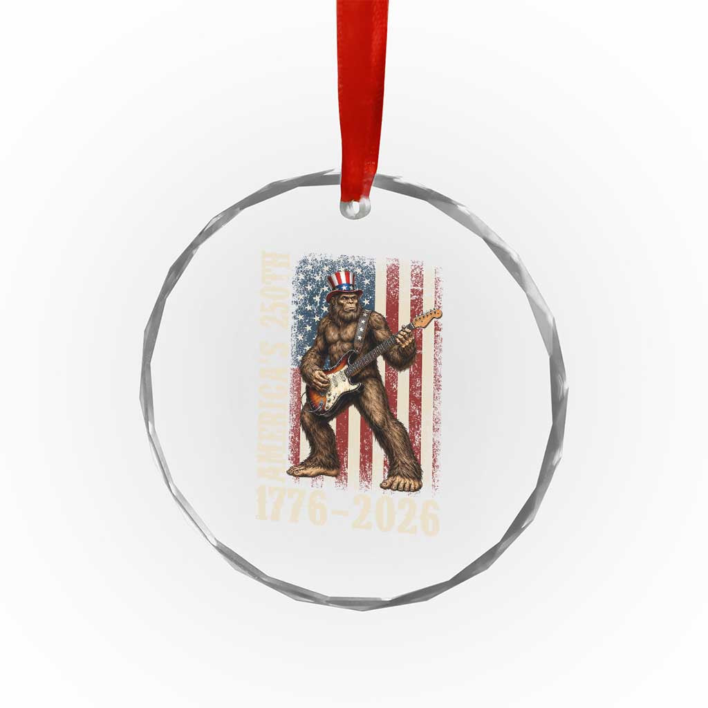 250 Years America Anniversary Crystal Glass Ornament Patriotic Bigfoot Playing Guitar 4th Of July