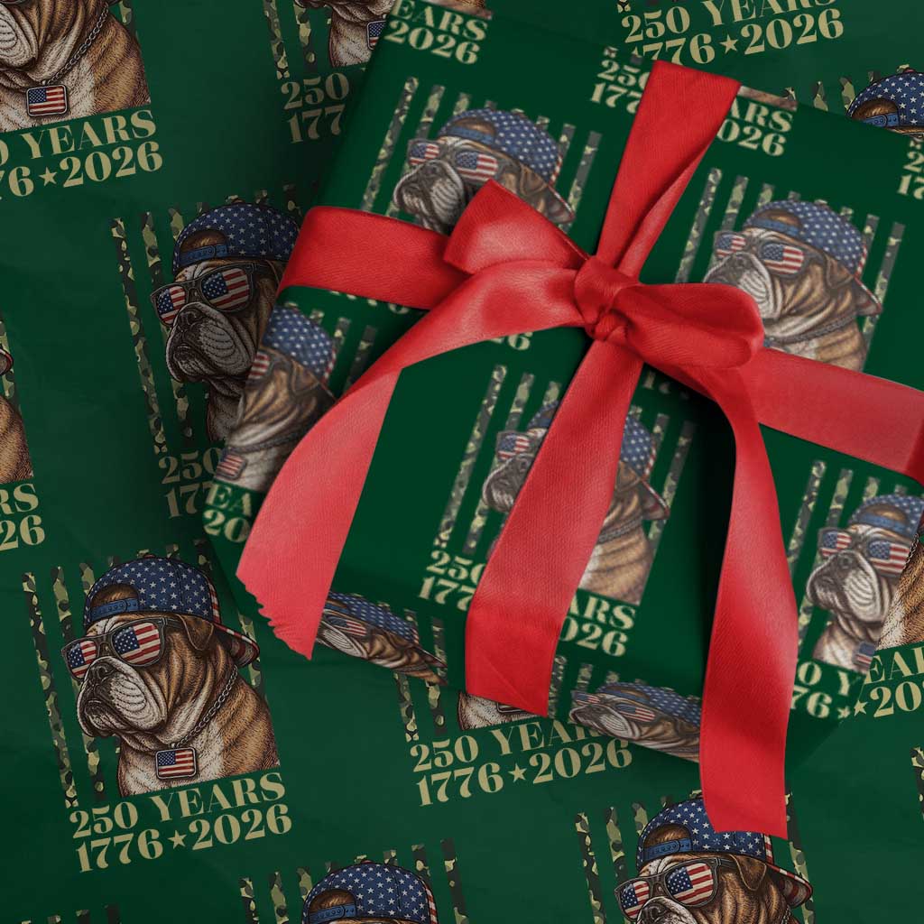 250 Years America Anniversary Wrapping Paper Roll Military Bulldog American Flag Camo