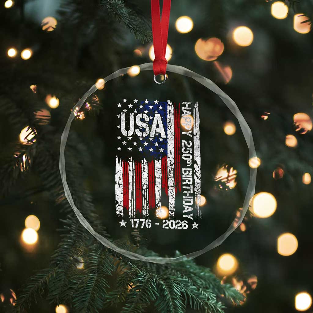 250 Years America Anniversary Flag Crystal Glass Ornament 4th of July Patriotic Independence Day