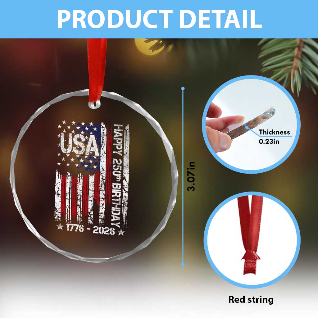 250 Years America Anniversary Flag Crystal Glass Ornament 4th of July Patriotic Independence Day