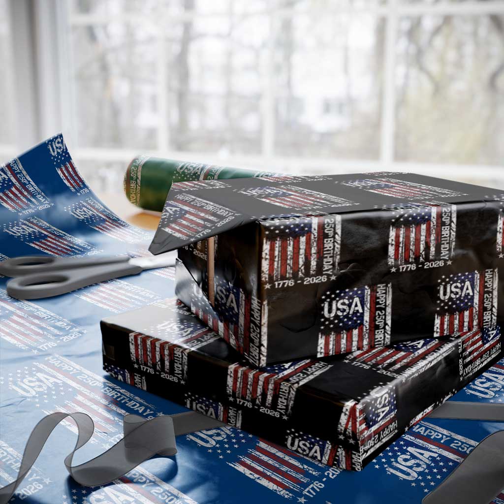 250 Years America Anniversary Flag Wrapping Paper Roll 4th of July Patriotic Independence Day