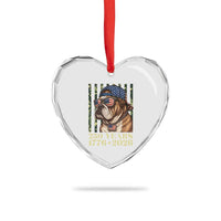 250 Years America Anniversary Heart Crystal Glass Ornament Military Bulldog American Flag Camo