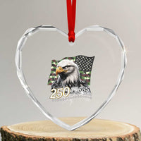 250 Years America Anniversary Heart Crystal Glass Ornament Patriotic Bald Eagle Military Tactical American Flag Camo