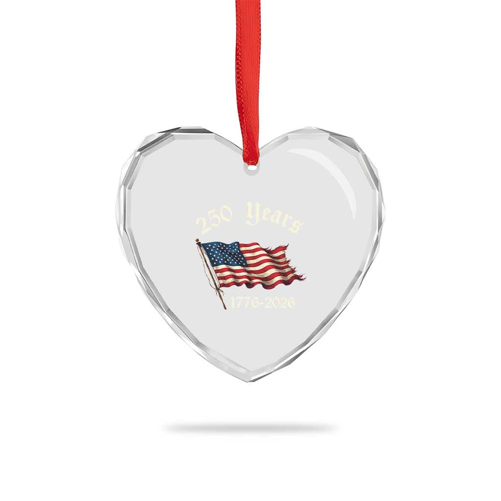 250 Years America Anniversary Heart Crystal Glass Ornament Retro 250th Independence Day Freedom USA Flag - Wonder Print Shop