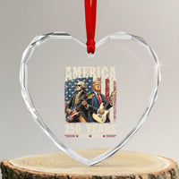250 Years America Anniversary Heart Crystal Glass Ornament Vintage President Playing Guitar 4th of July
