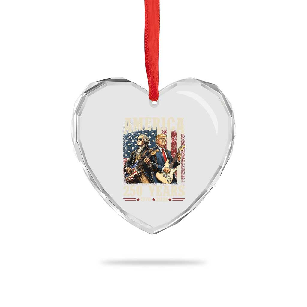 250 Years America Anniversary Heart Crystal Glass Ornament Vintage President Playing Guitar 4th of July