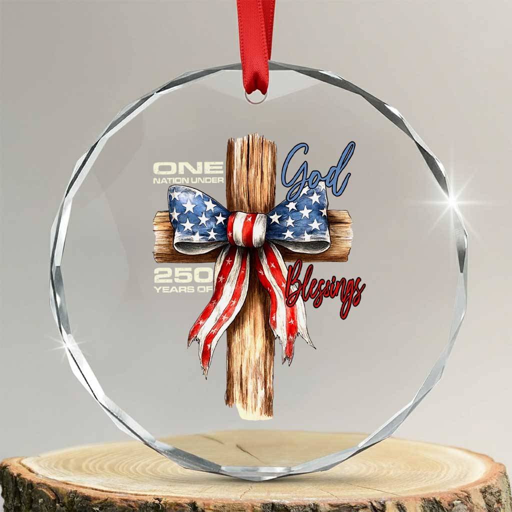 250 Years America Crystal Glass Ornament Coquette Bow Cross American 4th Of July 250th Anniversary TS10